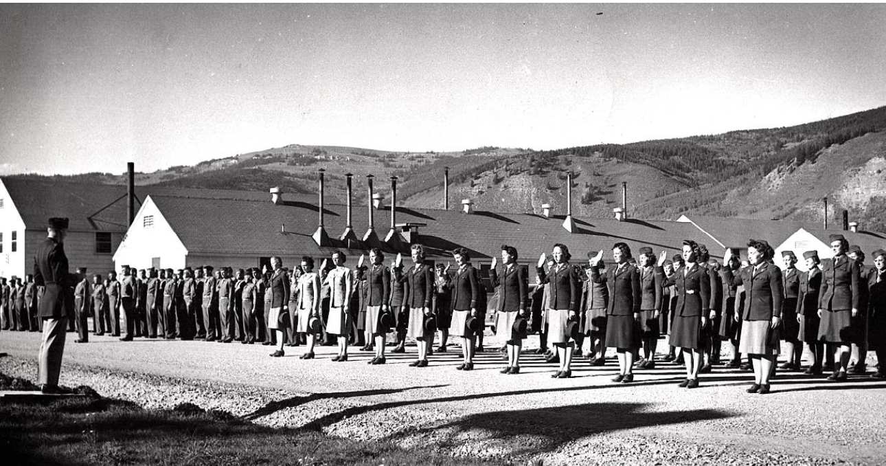 240-woman WAC detachment (Women’s Army Corps) arrived at Camp Hale on May 27, 1943. They were motor pool drivers and mechanics, supply specialists, secretaries, and worked in communications and accounting. Their barracks were at First and B Streets.