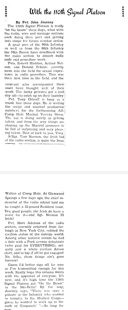 This article has been clipped from the The Camp Hale Ski-Zette July 30, 1943