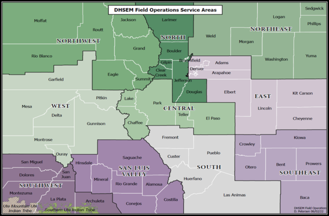 Map of Colorado showing the ten regional service areas. 